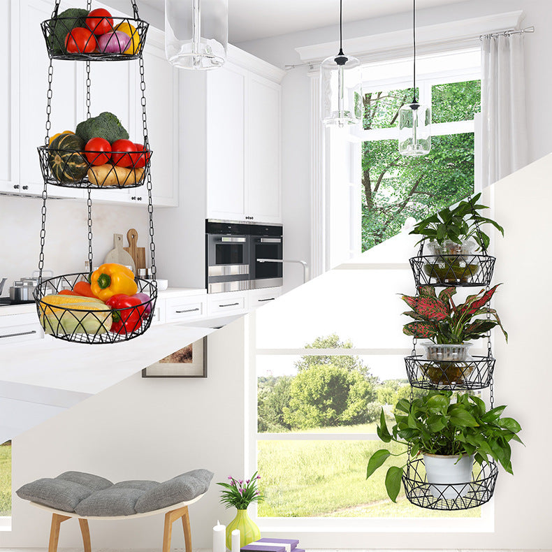 3-Tier Hanging Metal Wire Fruit Basket & Heavy-Duty Kitchen Storage Organizer