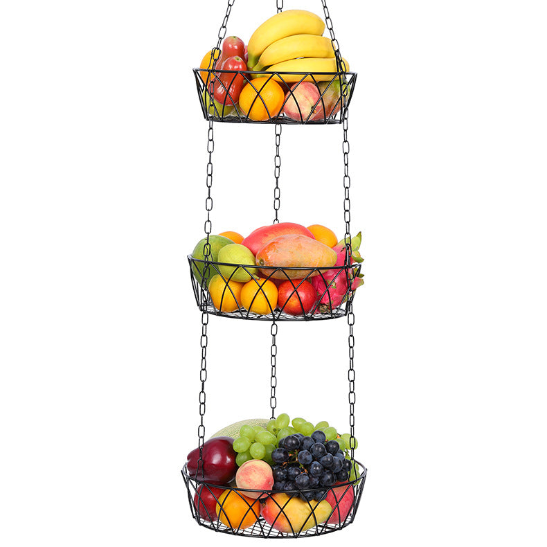 3-Tier Hanging Metal Wire Fruit Basket & Heavy-Duty Kitchen Storage Organizer