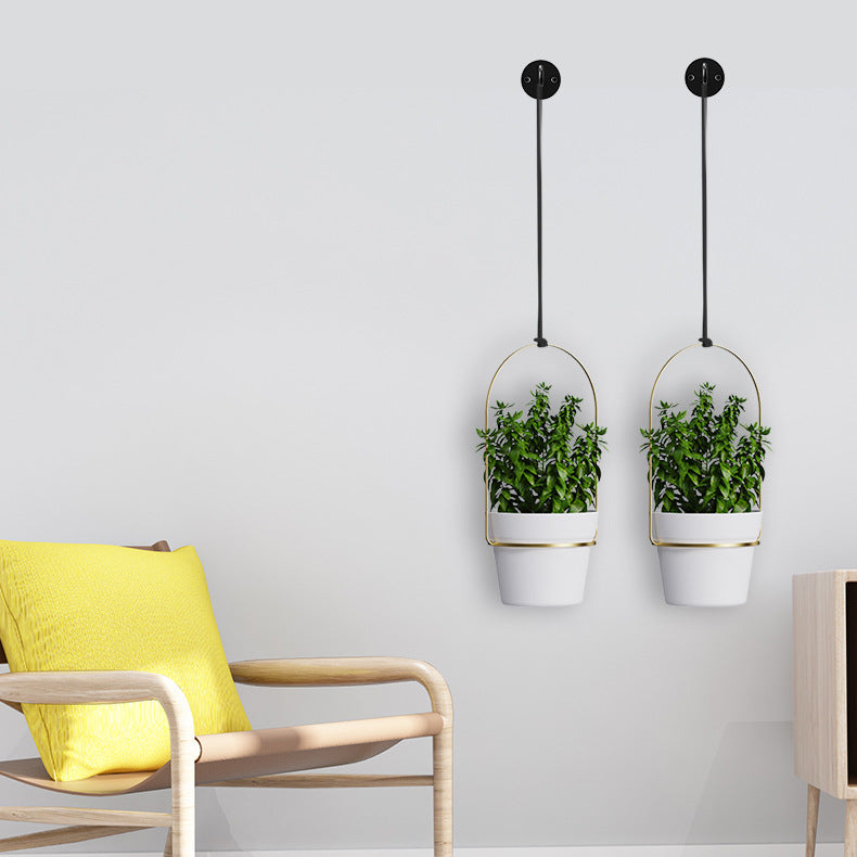 Detachable Indoor Wall-Mounted Hanging Planter with Iron Rod & Basket