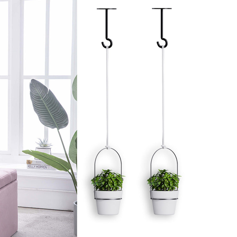 Detachable Indoor Wall-Mounted Hanging Planter with Iron Rod & Basket