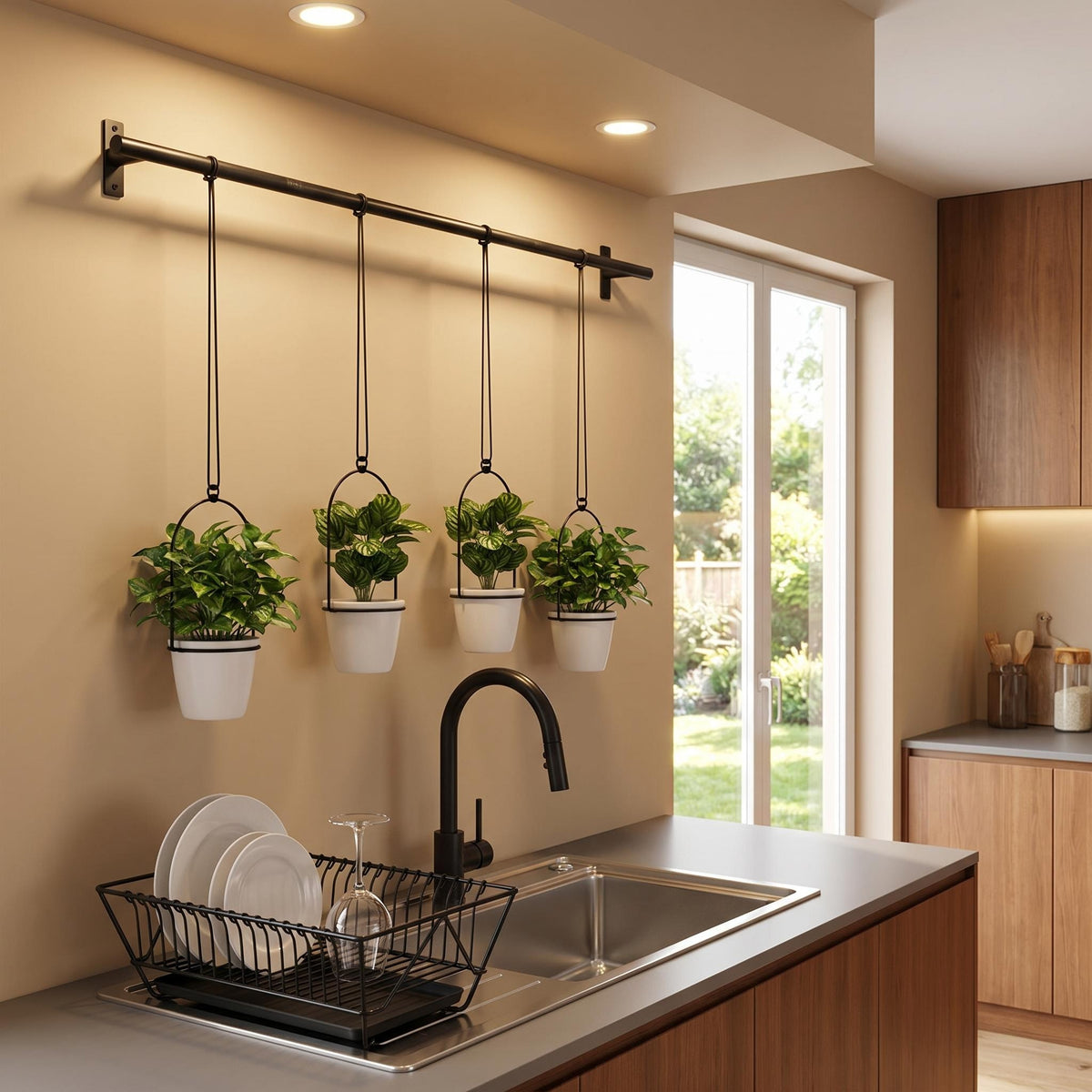 4-Pack Wall-Mounted Hanging Planter Set with Metal Rod