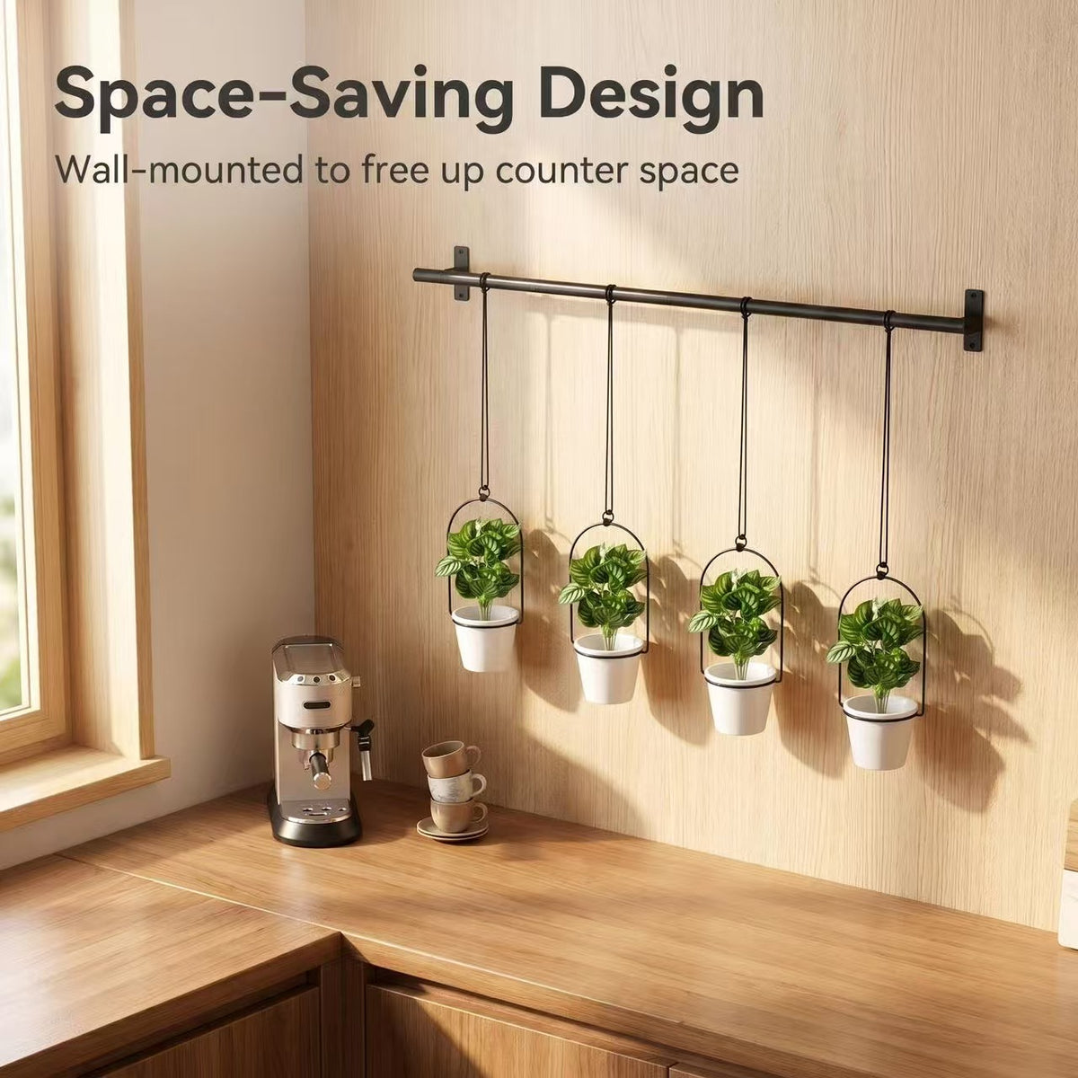 4-Pack Wall-Mounted Hanging Planter Set with Metal Rod