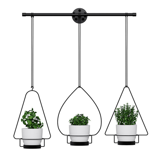 Scandinavian Wall Mounted Metal Wire Hanging Planter with Ceramic Pot