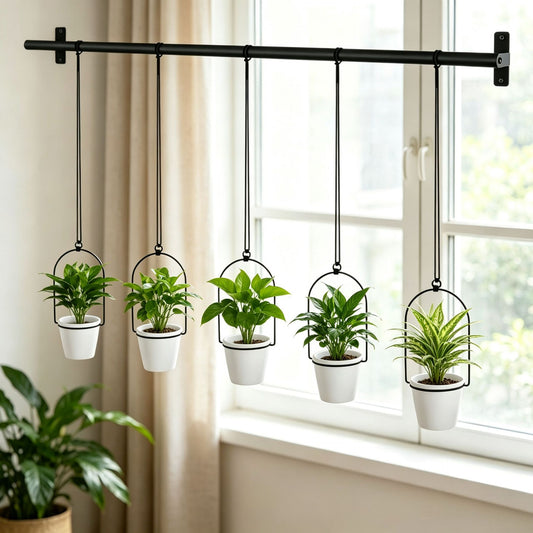 4-Pack Wall Mounted Hanging Planter Set with Melamine Pots and Metal Rod