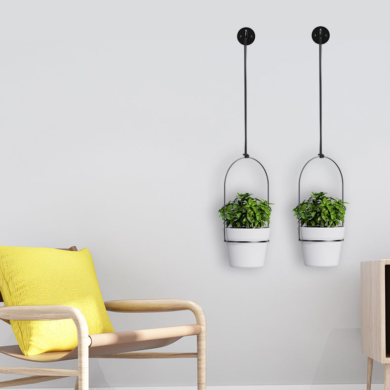 Detachable Indoor Wall-Mounted Hanging Planter with Iron Rod & Basket