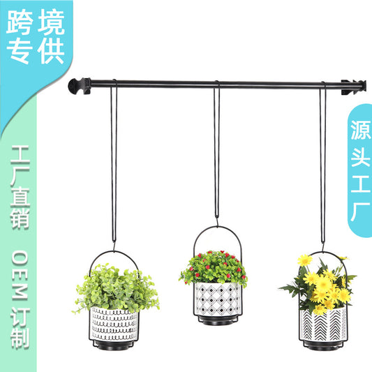 Minimalist Metal Hanging Ceramic Pot Set with Extendable Wall Bracket