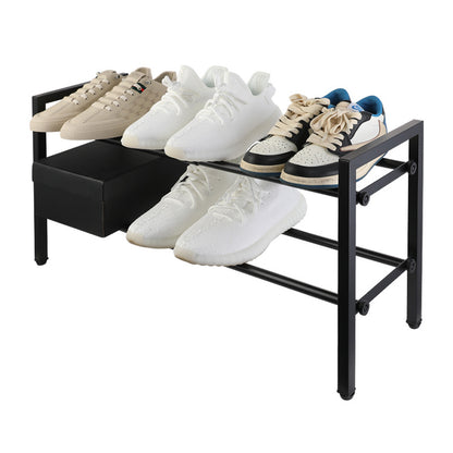 Expandable 2-Tier Metal Shoe Rack Foldable Entryway Storage Organizer