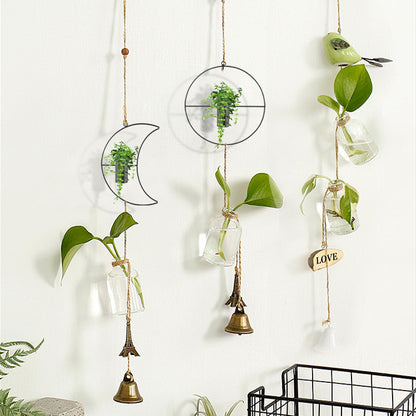 Celestial Sun and Moon Wall Art Metal Wire Hanging Vase & Plant Holder