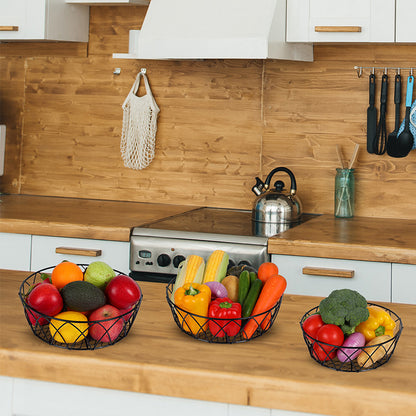 3-Tier Hanging Metal Wire Fruit Basket & Heavy-Duty Kitchen Storage Organizer