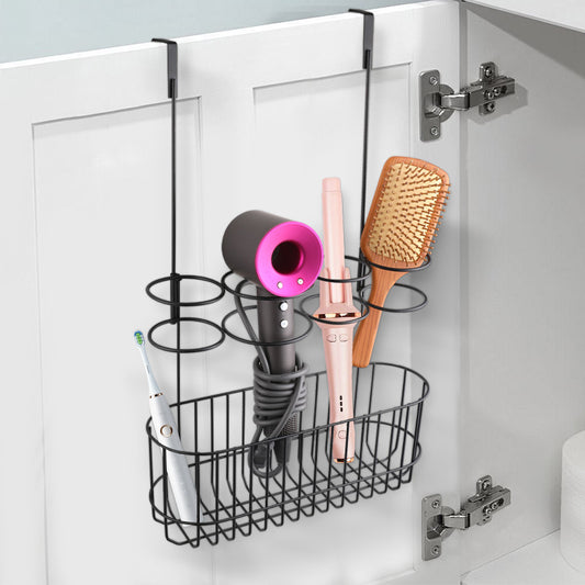 Over-the-Door & Wall Mount Hair Dryer Holder with Cable Organizer