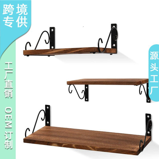 Rustic Wall Mounted Iron & Wood Floating Storage Shelf & Display Rack