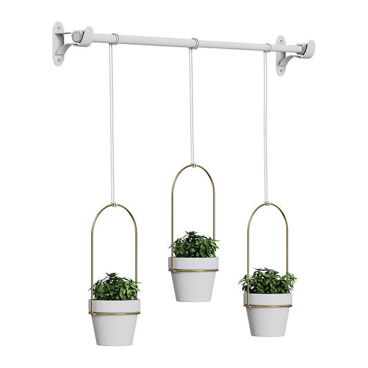 Telescopic Wall Hanging Ceramic Planter Set with Metal Rod for Succulents