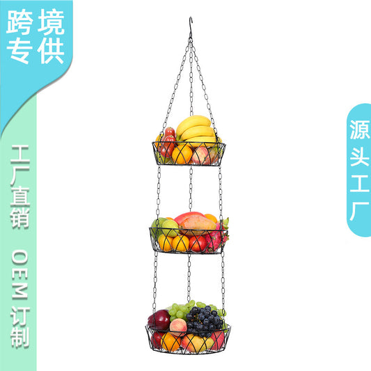 3-Tier Hanging Metal Wire Fruit Basket & Heavy-Duty Kitchen Storage Organizer