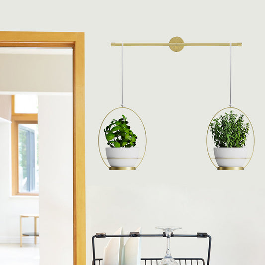 Wall-Mounted Double Hanging Planter Set with Tray & Metal Rod