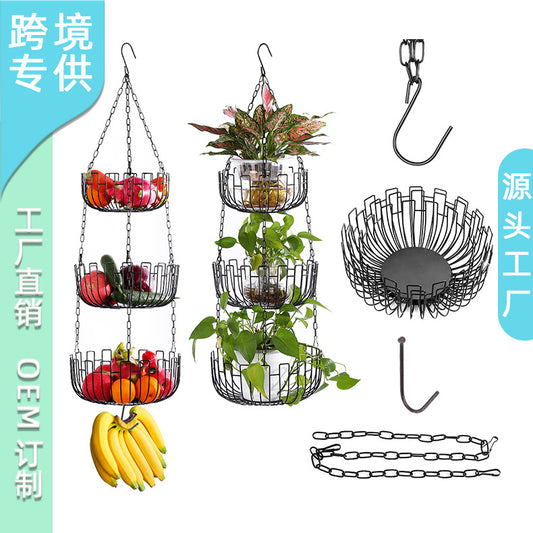 Multi-Tier Hanging Fruit & Vegetable Storage Basket Wire Hanging Basket