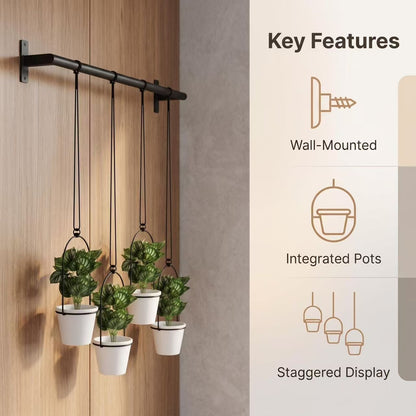 4-Pack Wall-Mounted Hanging Planter Set with Metal Rod